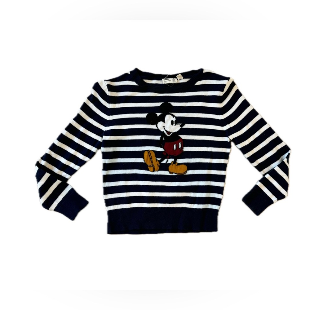 Uniqlo Disney Sz 9-10 Yrs Mickey Mouse Sweater Navy Blue White Striped